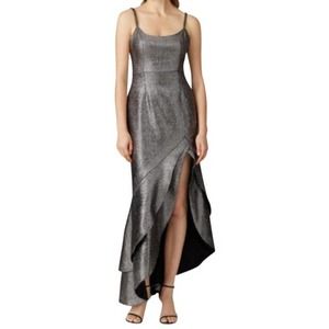 Hutch Metallic Malia Asymmetrical Gown Gray Silver Women's Plus Size 22W